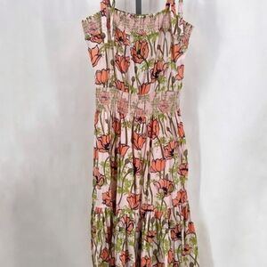 Tory Burch Pink and Red Ruffled Tiered Maxi Sundress